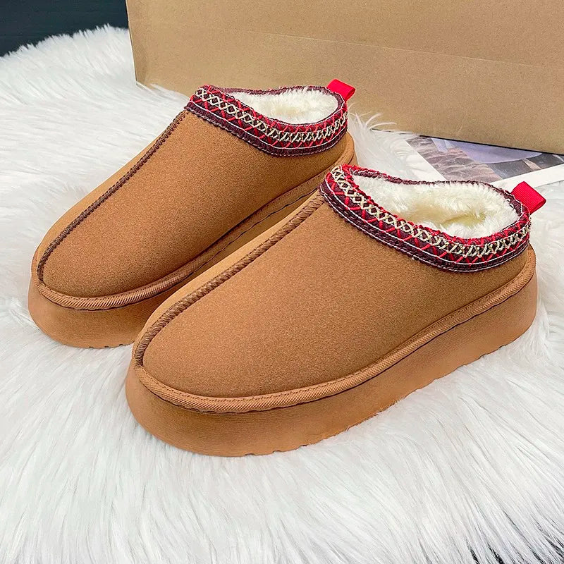 New Winter Retro Women Snow Warm Suede Leather Lazy Loafers Boots Shoes Woman Lady Female Flat Bottine Botas Boots Shoes