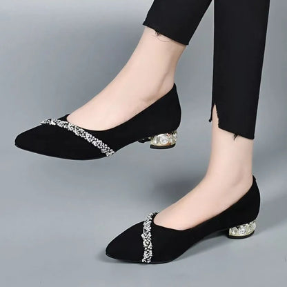 Women's Summer Footwear Diamond Shoes for Woman  Rhinestone Office Low Heel Elegant with Crystals Black Stylish on Promotion