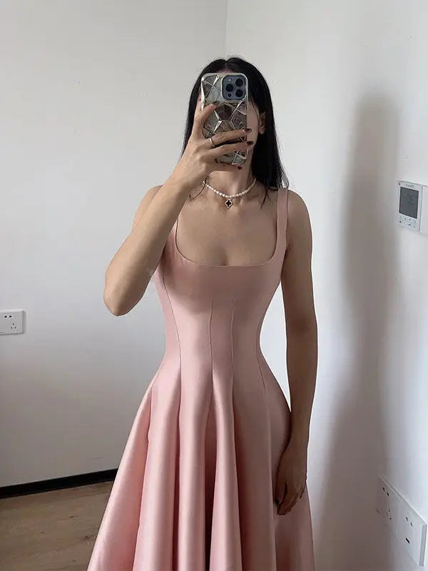 binfenxie Harajpoo Elegant French Socialite Style Sweet Pink Suspender Dress Women Spring Summer A-line Tea Break Formal Vestidos