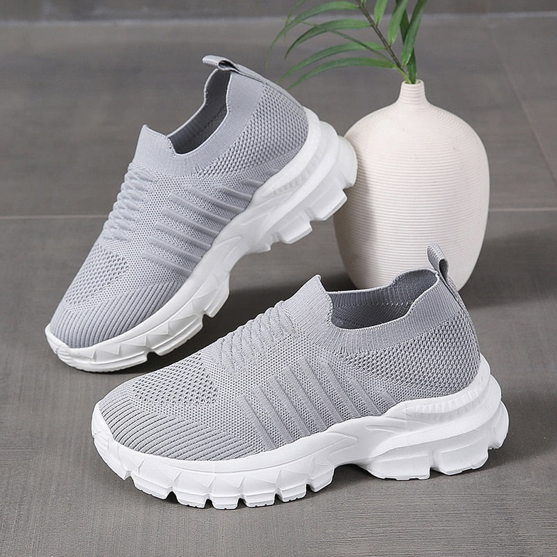 Fashion Sneakers for Women  Knitting Mesh Women's Vulcanize Shoes Thick Bottom Slip On Walking Shoes Plus Size 42