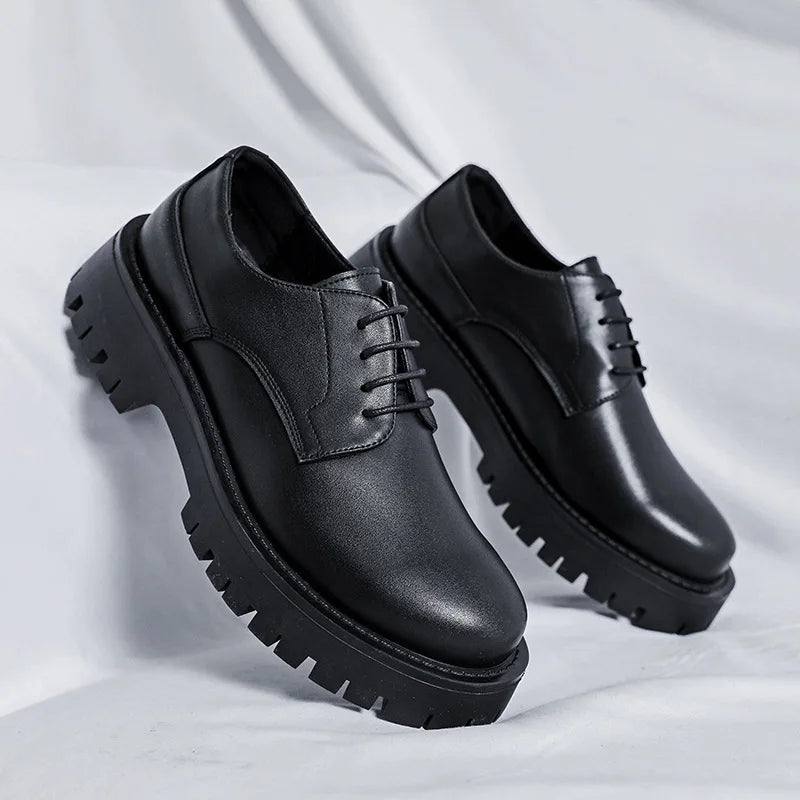 Men Italian Style Streetwear Casual Platform Thick Sole Leather Shoes Male Business Fashion Vintage Dress Wedding Leather Shoe