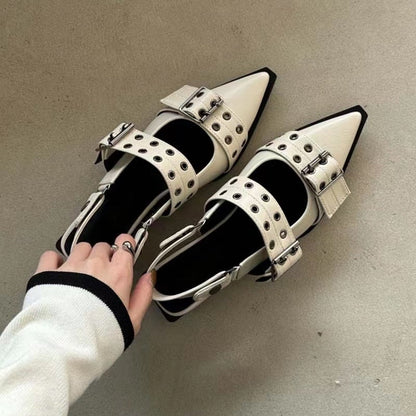 Slingback Shoes Gothic Chunky Heels Women's Pumps Rivet Street Style Medium Heel Punk Vintage Casual Sandals Spring Summer