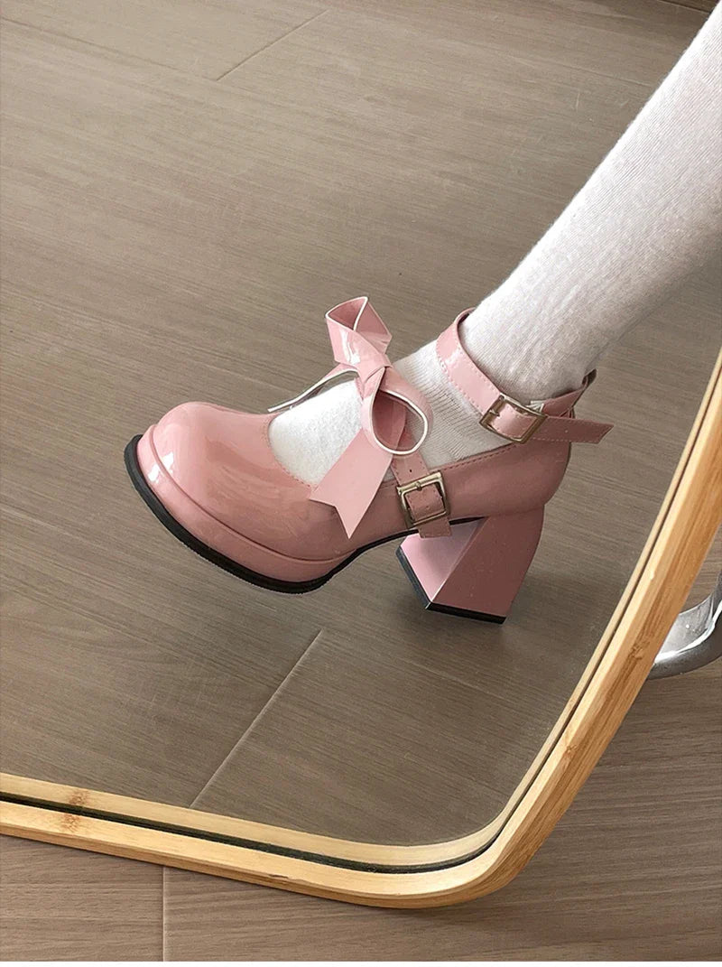 Futurecen Spring Lolita Women's Mary Jane Shoes Fashion Shallow Thick High Heels Pumps Ladies Elegant Buckle Single Shoes