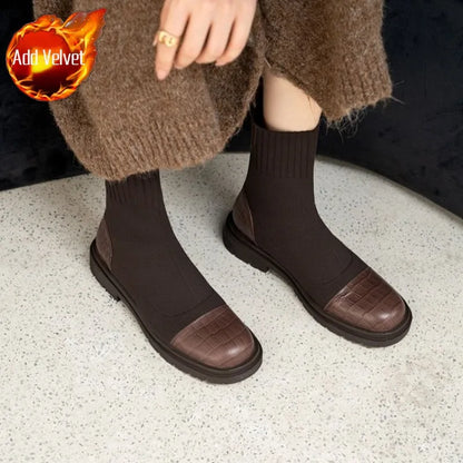 Booties Chunky Short Shoes for Women Brown Sock Footwear Platform Elastic Female Ankle Boots Trend 2023 Y2k New In Fashion Pu 39