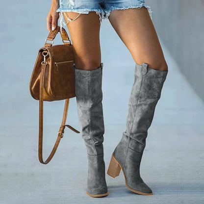 Women Fashion Casual Vintage Retro Long Knee-high Cowboy Boots Square Heel Shoes Boot Woman Bottes Femme Botas De Mujer Zapatos