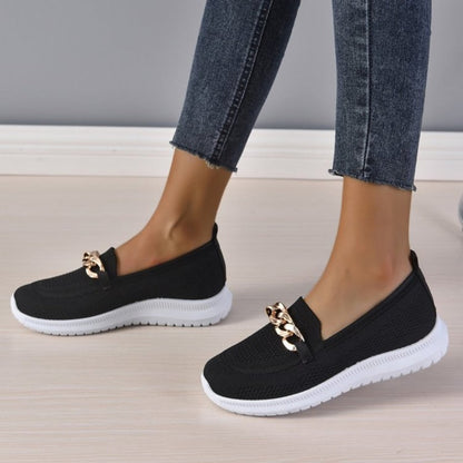 Women's Chain Flats for Women Round Toe Slip on Casual Shoes Fabric Flats Breathable Comfy Walking Shoes white sneakers women