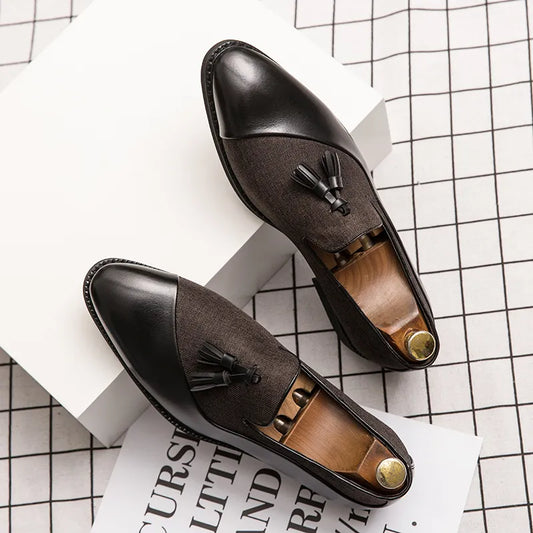 Men Business Dress Casual Fashion Elegant Formal ShoesSlip-on Evening Dress Loafers Party Tassel Leather Shoes Wedding Shoes