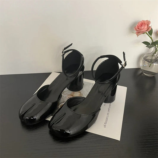 Futurecen  Summer New Women Women Sandal Fashion Split Toe Shallow Ladies Slingback Shoes Round Med Heel Dress Pumps Shoes