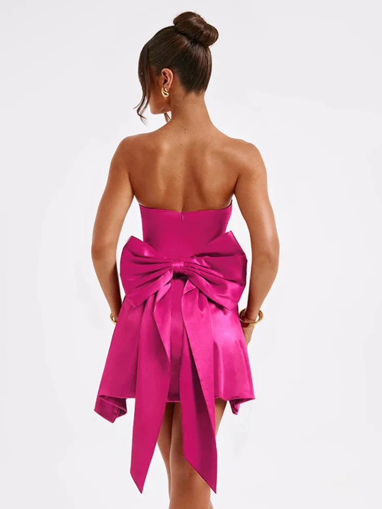 Strapless Bow Backless Sexy Mini Dress For Women Summer New Off-shoulder Sleeveless Bodycon Club Party Dress Elegant