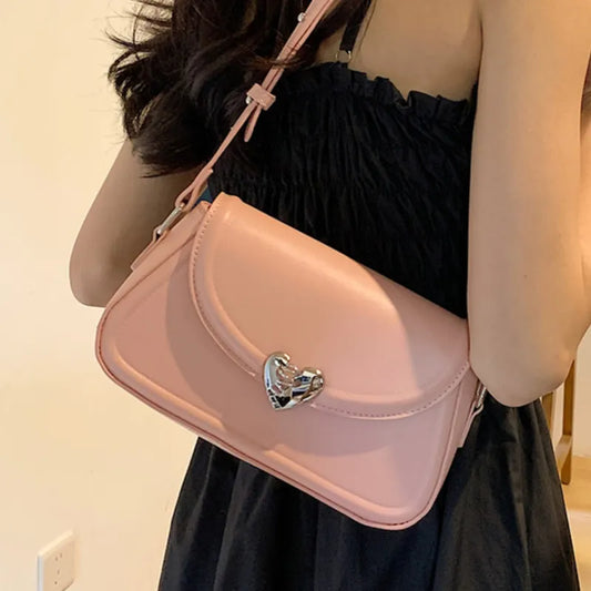 binfenxie Korean Style Vintage Shoulder Bag Pu Leather Torn Heart Rivet Solid Color Elegant Handbag Fashion Designer Underarm Bag