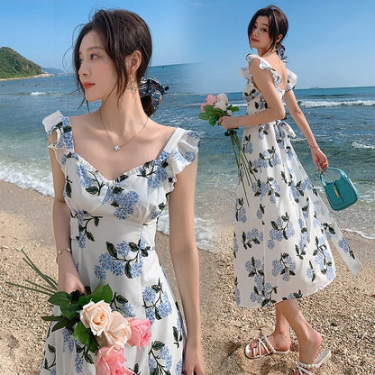 binfenxie Summer White Midi Slip Dress Women 2022 Long Elegant Floral Boho Hawaiian Beach Dresses for Wedding Guest Birthday Prom