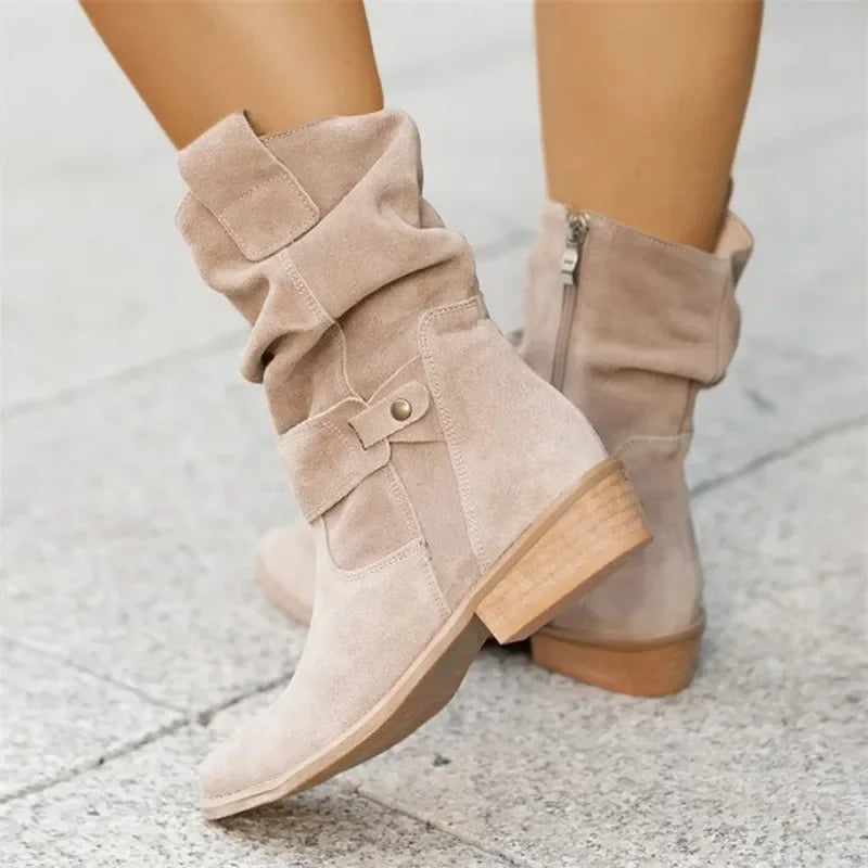 Women Ankle Boots Winter Low Heels  Autumn Winter Round Casual Shoes Faux Suede Female Low Boots Chelsea Boots Plus Size 43