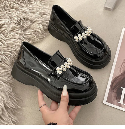 Women's Shoes Platform Autumn British Style Oxfords Female Footwear Round Toe Casual Sneaker Loafers With Fur Clogs Cross Heart