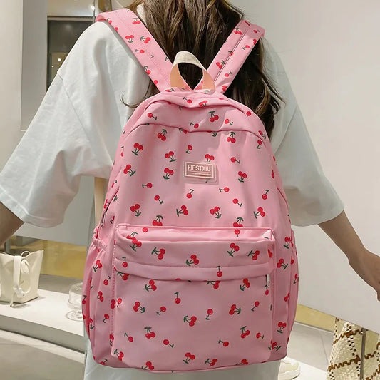 binfenxie Women Trendy Print School Bag Female Laptop College Backpack Fashion Lady Kawaii Bag New Girl Cherry Floral Travel Book Backpack