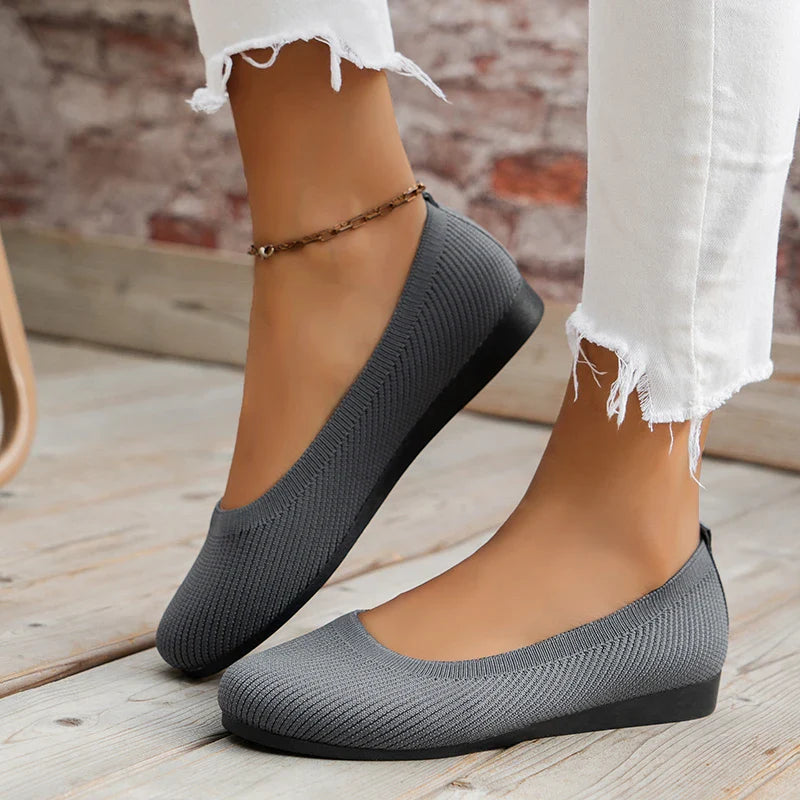 Spring Autumn Casual Shoes For Women Slip-on Pump Knit Single Flat Shoes Breathable Round Toe Ladies Cloth Loafers Large Sized