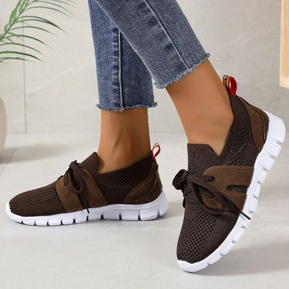 Brown Knit Breathable Sneakers Shoes Women New Soft Sole Platform Flats Woman Plus Size 43 Non Slip Casual Shoes