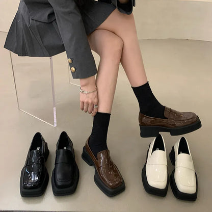 Platform Oxfords Women's Shoes Women Heels Lolita shoes School Uniform Student Girls Kawaii Square Toe Leather Shoes