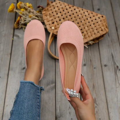 Spring and Autumn New Outwear Solid Color Oversized Shallow Cut Shoes Women's Knitted Comfort Flat Shoes Women