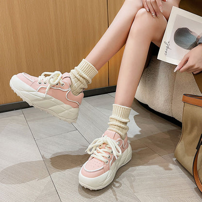 Design Pink Shoes For Girls Spring New Women's Casual Shoes Lovely Leather White Platform Sneakers Woman