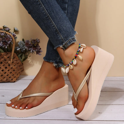 Summer Wedge Flip Flops for Women Fashion Clip Toe Platform Slippers Woman Lightweight Thick Bottom Non Slip Beach Sandals