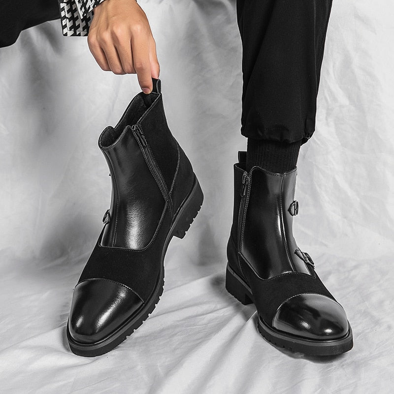 Original Buckle Ankle Boots Pointed Fashion Men Boots Classic Social Men Chelsea Boot Business Dress Leisure Cowboy Boots Shoes