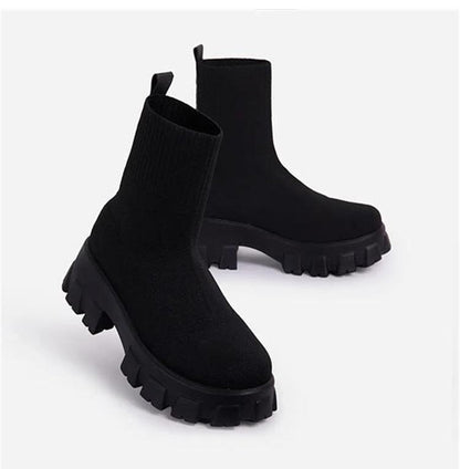 Women Boots  Platform Boots For Autumn Winter Shoes Slip On Platform Shoes Women Ankle Boots White Heels Short Botas Mujer