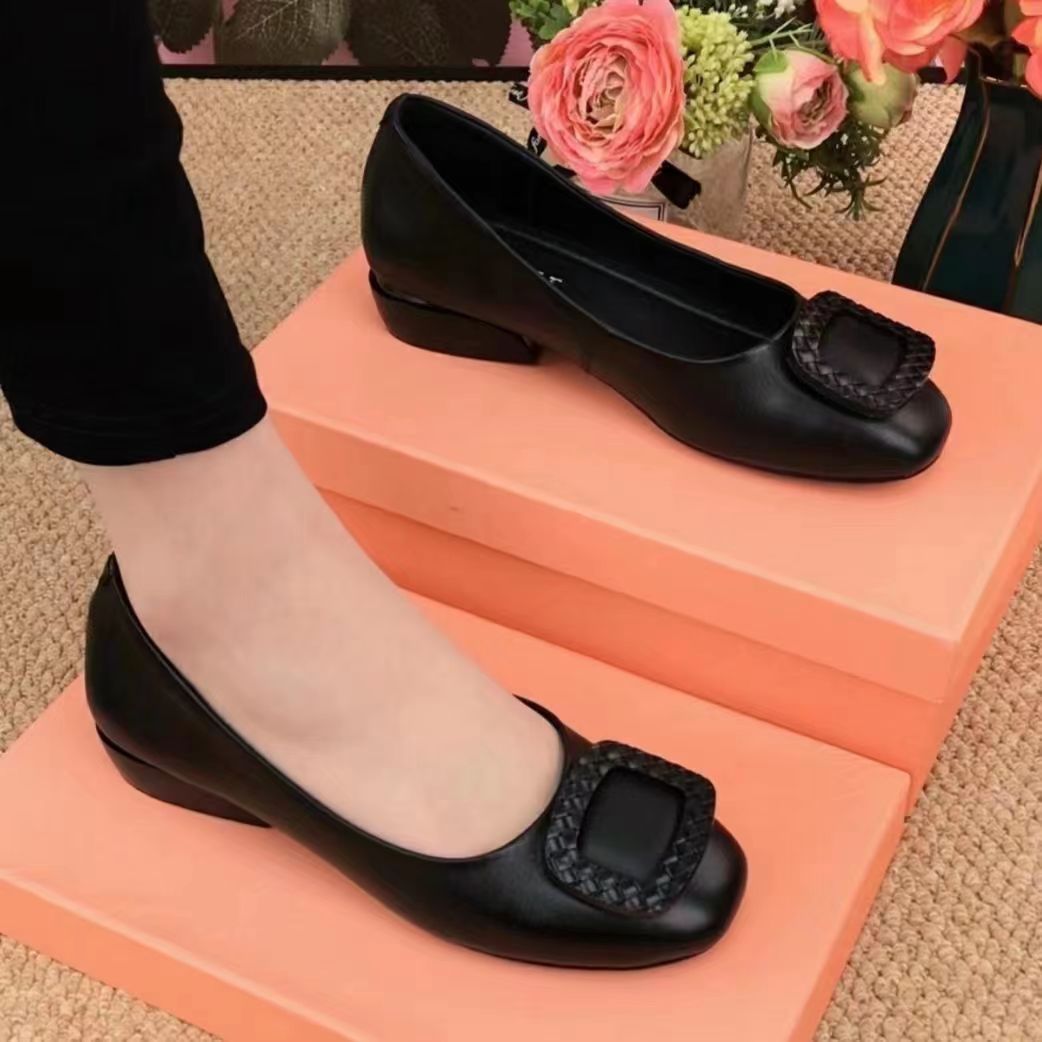 Women Flats Shoes Casual Solid Color Slip On Lady Square Heel High Quality Comfort Party Wedding Office Shoes Zapatos Mujer