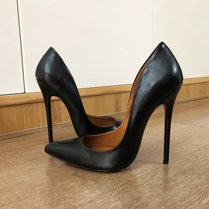 Futurecen Plus Size 40-48 Unisex Solid Black Matte Pointy Toe Stiletto Pumps Sexy Crossdress 14cm Extremely High Heel Shoes