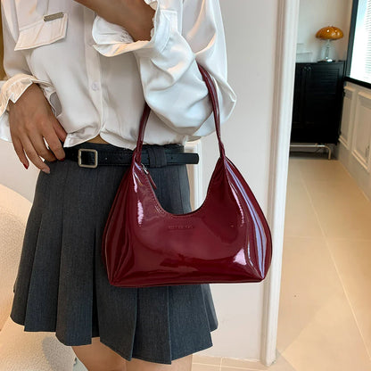 binfenxie Women Patent Leather Tote Bag Versatile Fashion Shoulder Bag Casual Satchel Hobo Bag Underarm Bag Girl Zipper Small Handbags