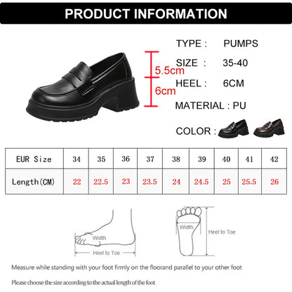 Pu Leather Platform Loafers Woman British Style Thick Heels Oxfords Shoes Women Slip On College Gothic Shoes Mujer