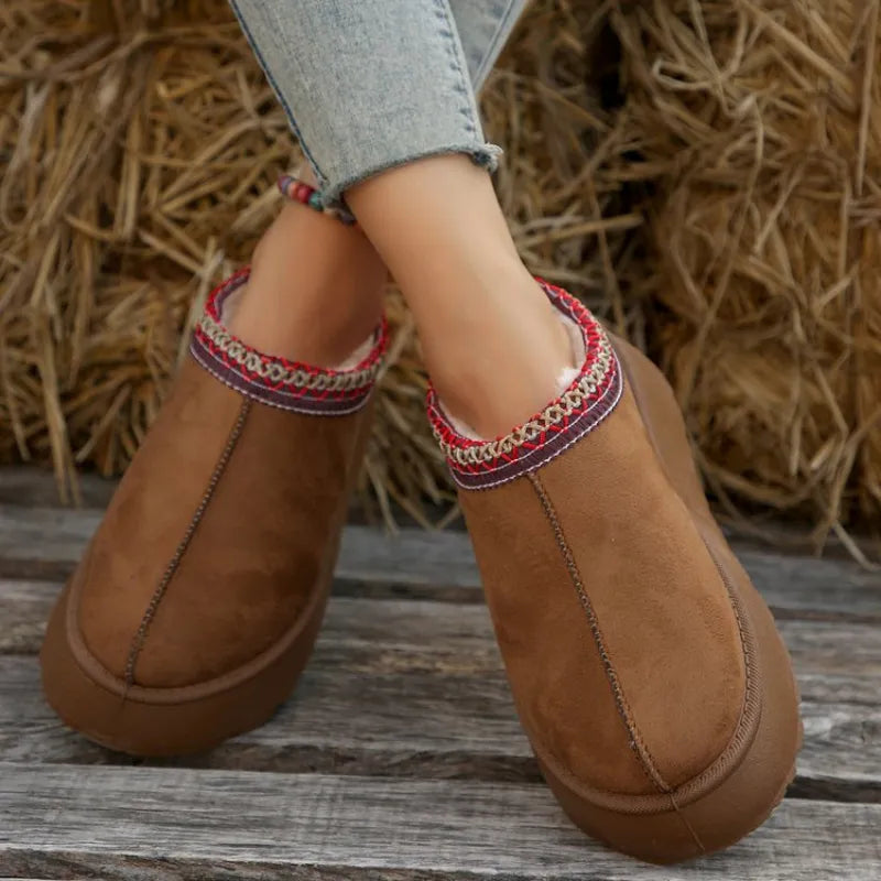 Winter New Plush Thick Sole Half Slippers Casual Cotton Shoes Short Plush Warm Flats Slippers Suede Cotton Slippers