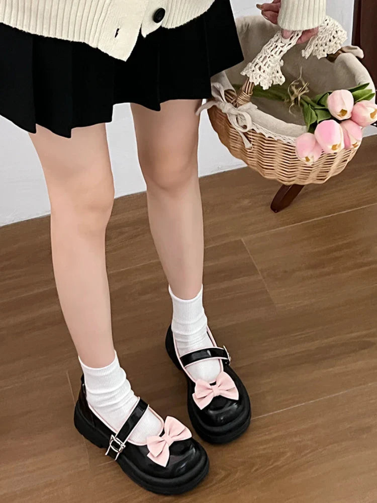 Futurecen Japanese Style Lolita Mary Janes Shoes Women Vintage Sweet Buckle Strap Pumps Shoes Female Casual Bow Korean Designer Shoes