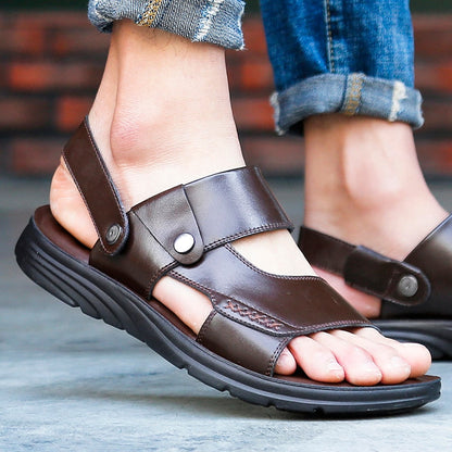 Men's Beach Sandals Casual Leather Breathable Beach Sandals Men's Outdoor Soft and Comfortable Summer Shoes Fashion Slippers