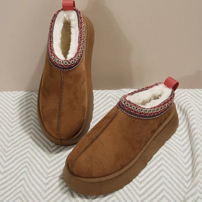 Winter New Plush Thick Sole Half Slippers Casual Cotton Shoes Short Plush Warm Flats Slippers Suede Cotton Slippers