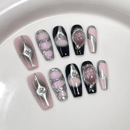 10pcs detachable almond handmade false nails ballet wearable Maillard style artificial nail with glue fall winter press on nails