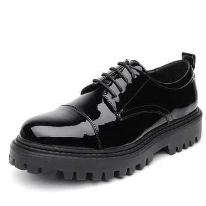 British Leather Shoes Men Office Casual High Platform Patent Leather Shoes Male Harajuku Korean Streetwear Vintage Wedding Shoes