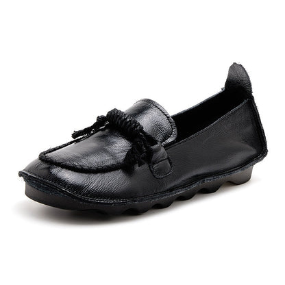 Classic Top Quality Tassel Moccasins Women's Genuine Leather Loafers With String Cushion Boat Shoes Woman Slip On Ballet Flats