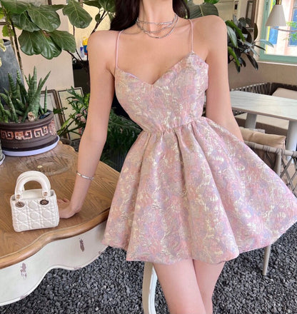 binfenxie Elegant Sleeveless Princess Mini Dress For Women 2022 Summer Female Floral Print Fancy Party Vestidos