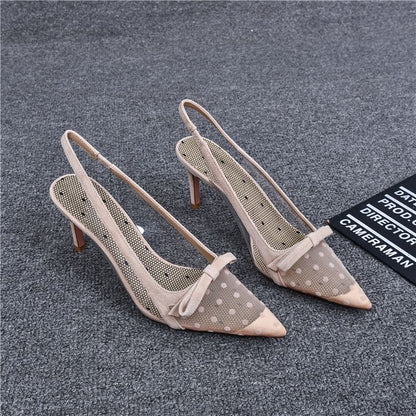 Women's Shoes  Summer Fashion Pointy Bow Mesh Breathable Stiletto Heel Shallow Sandals for Women  Zapatos De Mujer