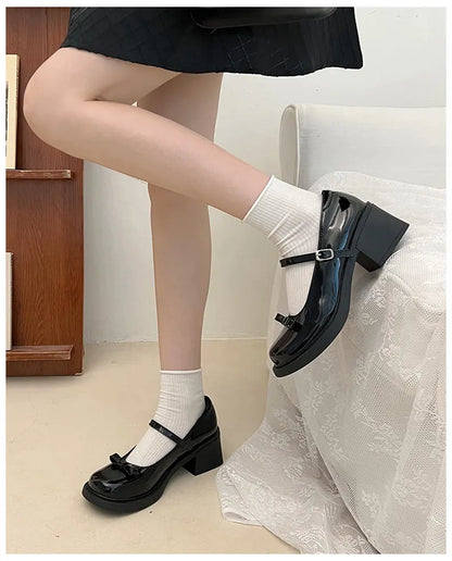 Futurecen Vintage Ankle Buckle Mary Jane Shoes Women Patent Leather Thick Heels Pumps Woman Japanese Style Platform Uniform Lolita Shoes