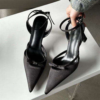 Futurecen 2024 New Design Ankle Buckle Strap Women Pumps Sandals Thin Heels Pointed Toe Shallow Slingback Mules Tacones Mujer