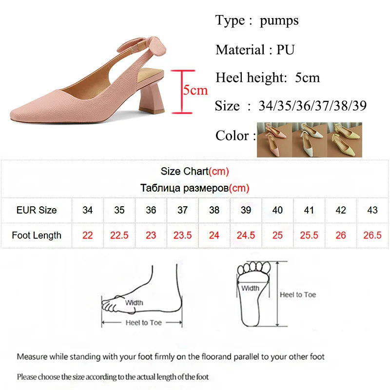 Pu Leather Slingback High Heels Women  Slip On Elegant Party Dress Shoes Woman Solid Color Thick Heeled Sandals