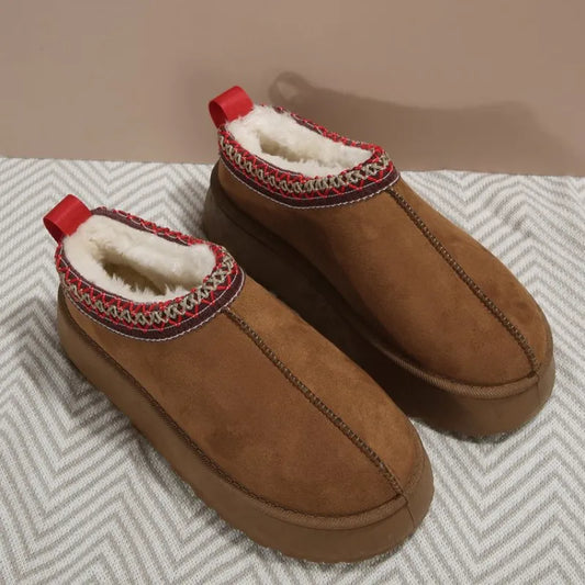 Winter New Plush Thick Sole Half Slippers Casual Cotton Shoes Short Plush Warm Flats Slippers Suede Cotton Slippers