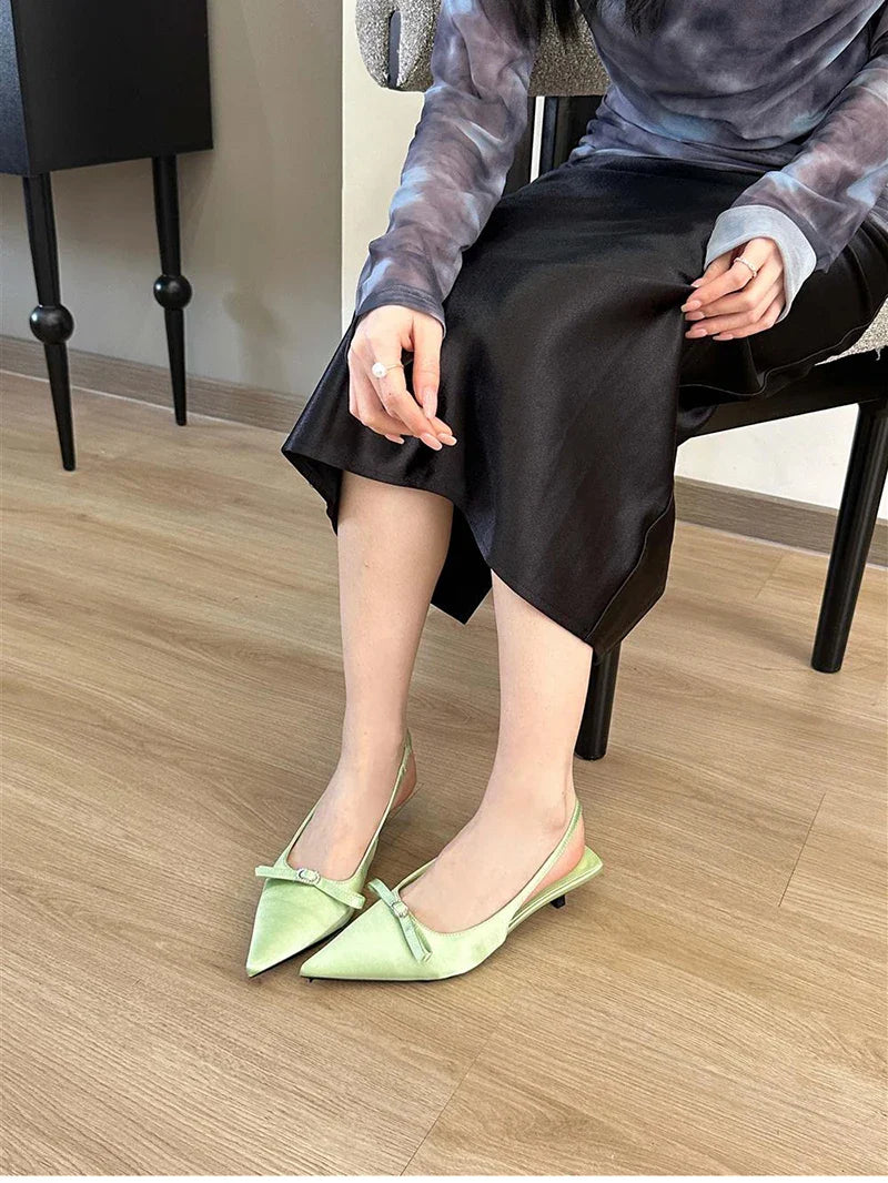 Futurecen Summer Women Sandals Fashion Shallow Slip On High Heel Singbacks Mules Shoes Ladies Elegant Outdoor Pointed Toe Sandalias Pumps