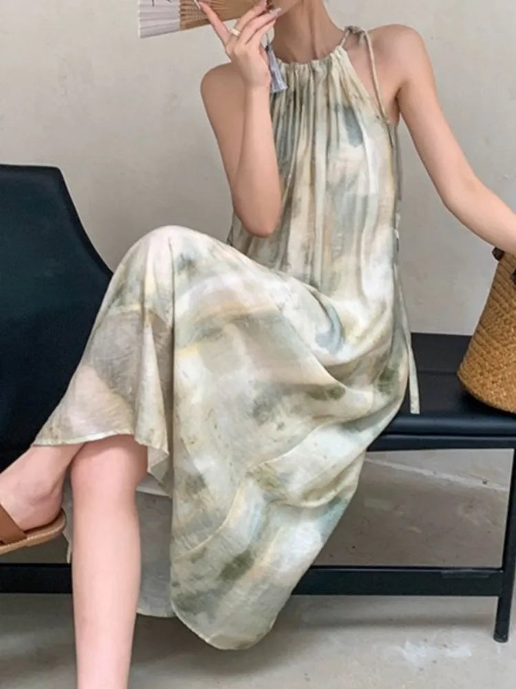 binfenxie Summer Women Elegant Casual Midi Dress Sleeveless Loose Vintage Chic Party Beach Holiday Clothes Female Print Vestidos New