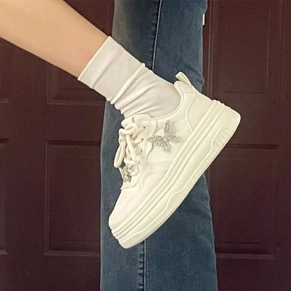 binfenxie  -  White Platform Sports Shoes Woman Fashion Autumn Korean Style Simple Sneakers Women PU Leather Casual Pure Colour Shoes