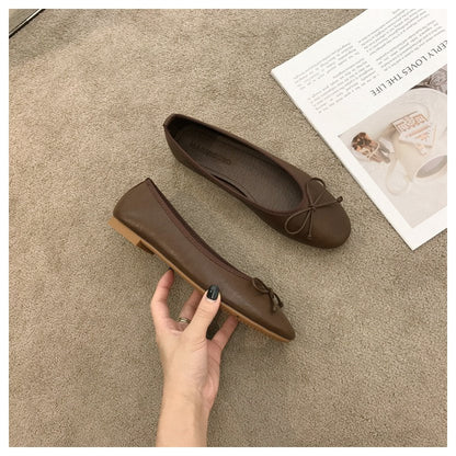 Classic Female Flats Ballerina Shoes Women Fashion Brand Round Toe Ballet Bow Knot Shallow Moccasin Slip On Loafer Big size