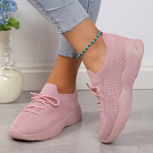 Women's Knitted Breathable Sneakers Lightweight Non Slip Sports Tennis Shoes for Women Autumn Casual Flats