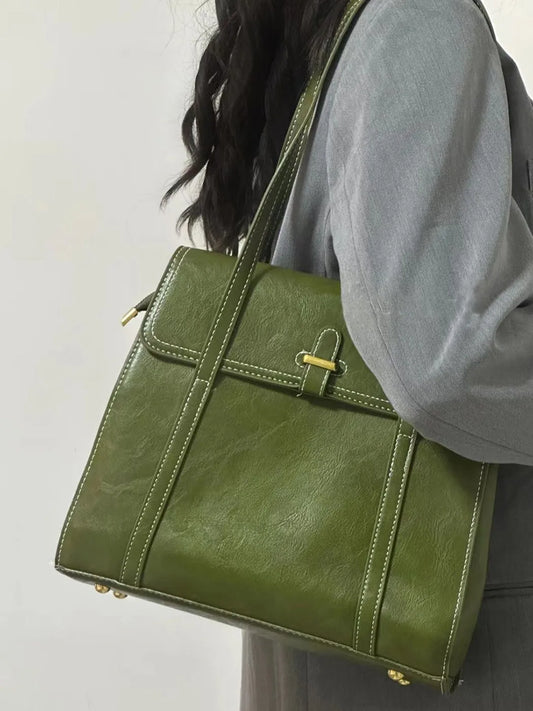 binfenxie Green Vintage Handbags Women High Street Pu Leather Large Capacity Casual Shoulder Tote Bag Female Y2k Handbag Aesthetic