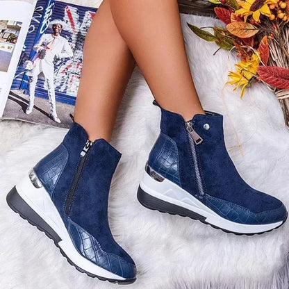 Women Boots Autumn Winter New Low-top Vulcanized Shoes Thick-soled Wedge and Ankle Boots Zipper Sneakers Women Shoes Chaussure